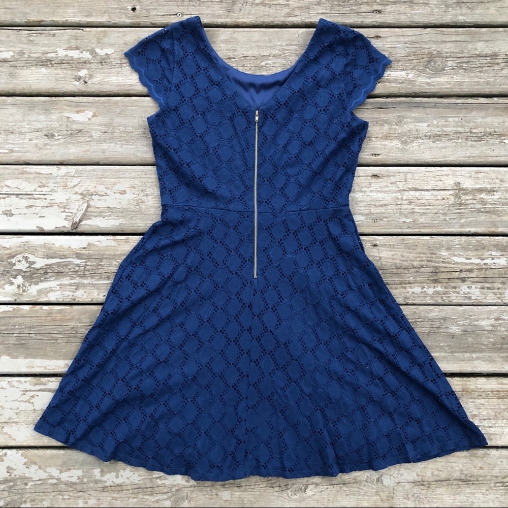 Blue Crochet Lace Fit & Flare Skater Dress sz 10 M